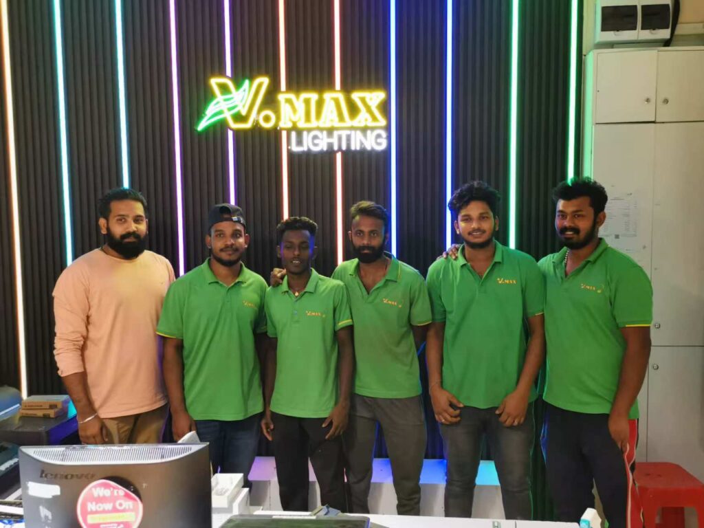 About US The founding team of VMAX Lighting's Dubai overseas branch, showcasing our global presence and local support in the Middle East.