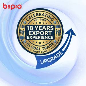 BSPRO official badge celebrating 18 years of global trade and export experience since 2008.