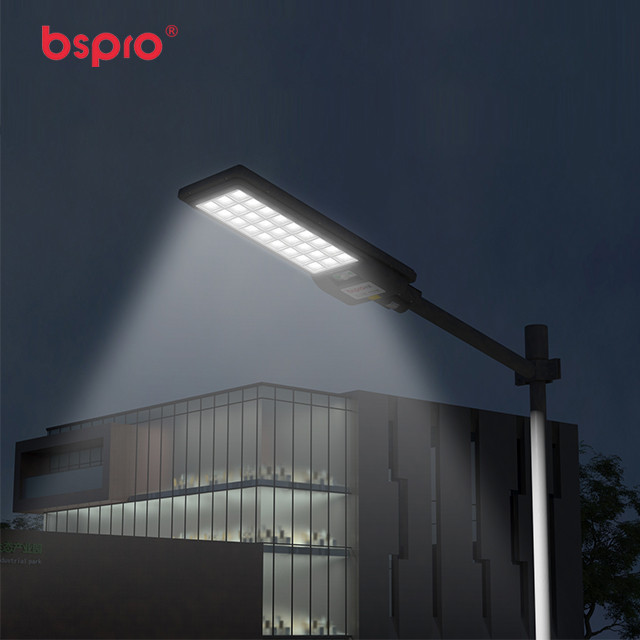 Modern solar street light at night