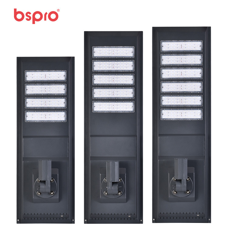 Three solar street lights displayed vertically