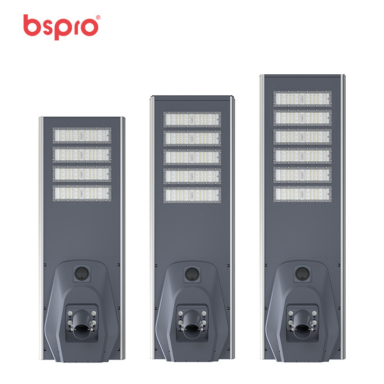 Three modern solar street lights