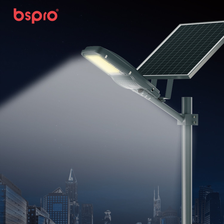Solar streetlight illuminating urban area