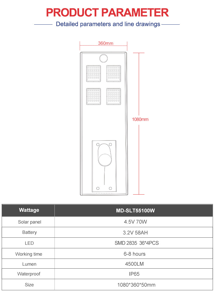 MD-SLT55-100W Engineering Project Integrated Solar Street Light 100W | bspro Engineering Project Integrated Solar Street Light