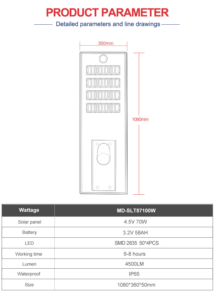 MD-SLT57-100W Engineering Project Integrated Solar Street Light 100W | bspro Engineering Project Integrated Solar Street Light