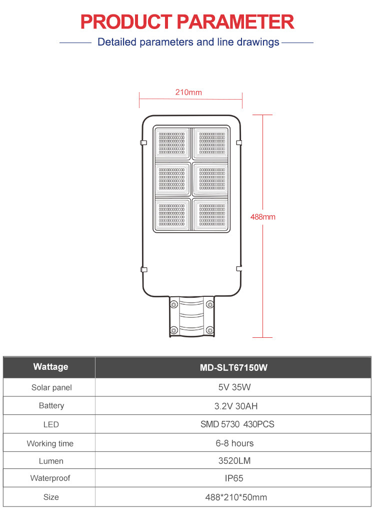Solar light specifications and dimensions