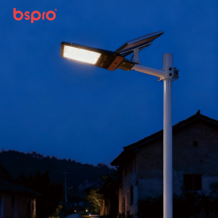 Solar streetlight illuminating dark street