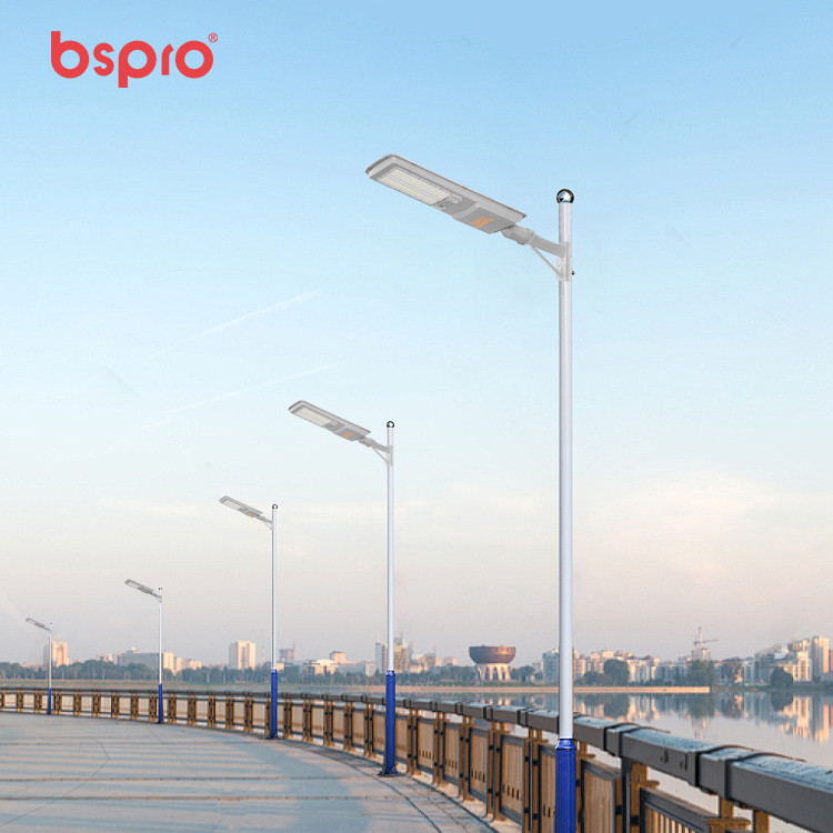 Modern streetlights along a waterfront