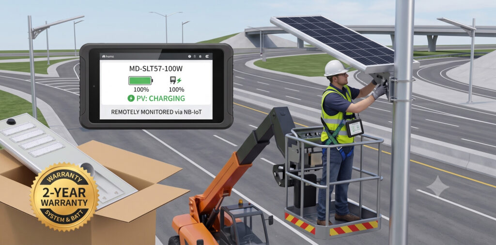 Worker installing solar panel system