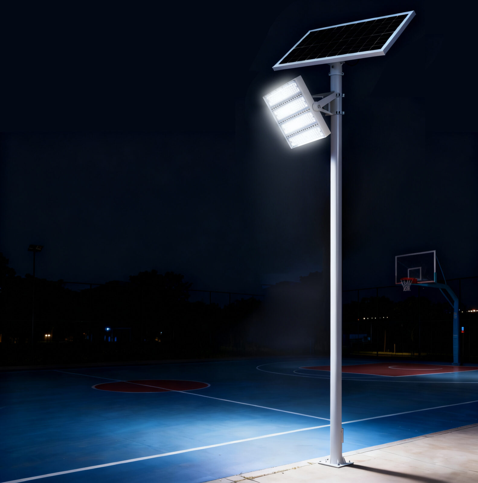 Solar-powered light on basketball court