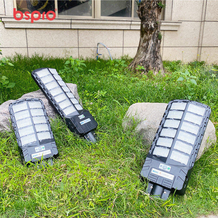 Three LED lights on grass