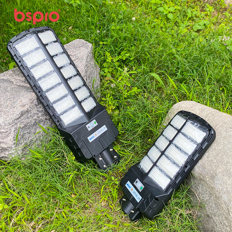 Two LED street lights on grass
