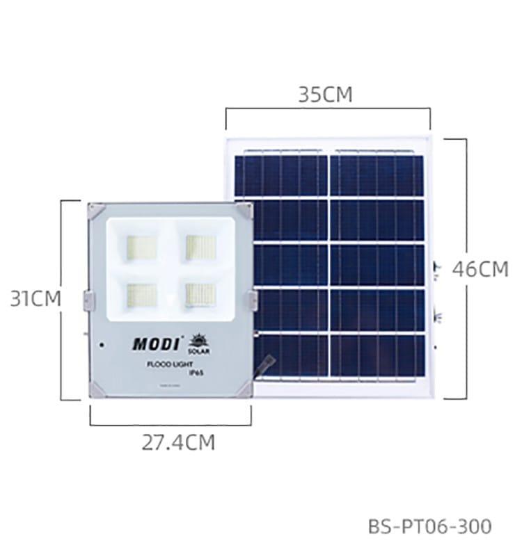 Solar flood light with panel dimensions