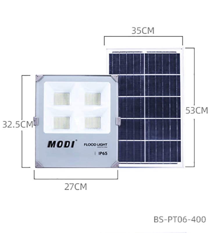Solar flood light with dimensions shown