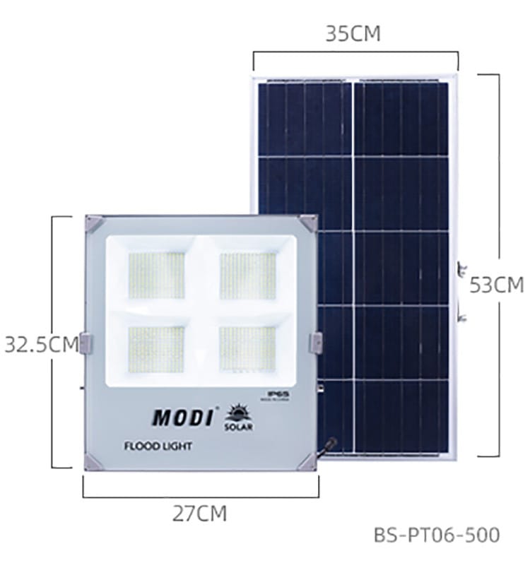 Solar flood light with dimensions shown