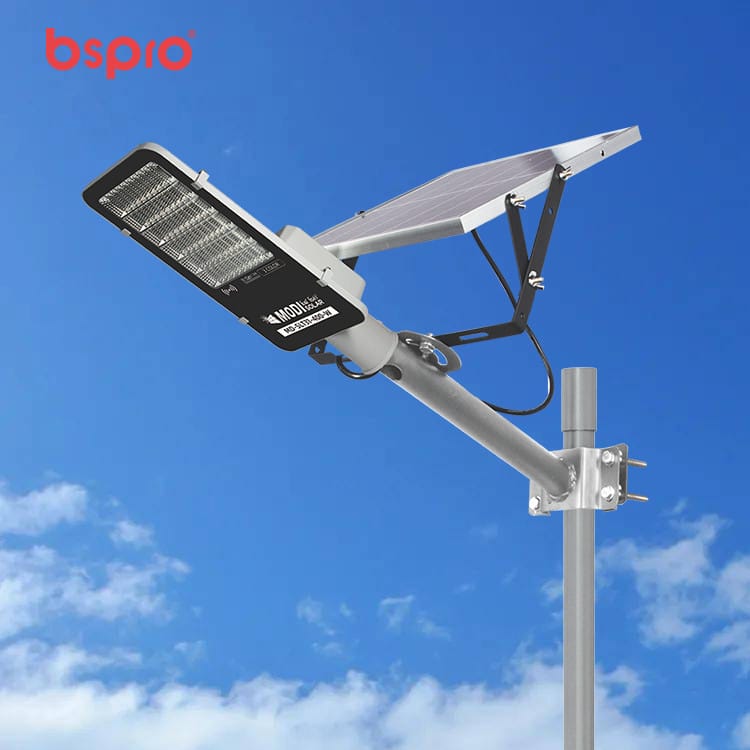Solar streetlight against blue sky