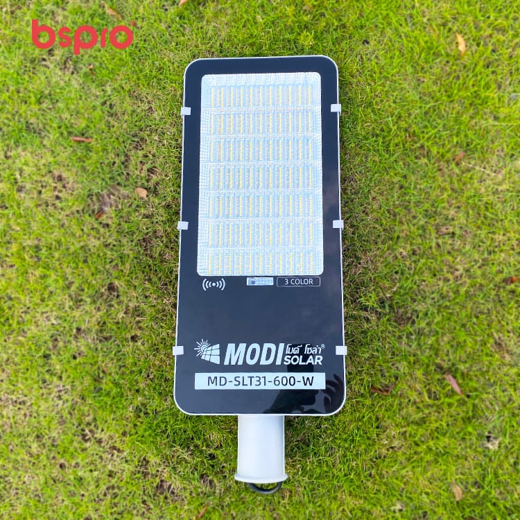 Solar street light on grass