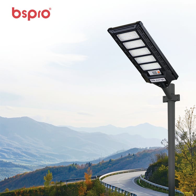 Solar street light in mountainous landscape
