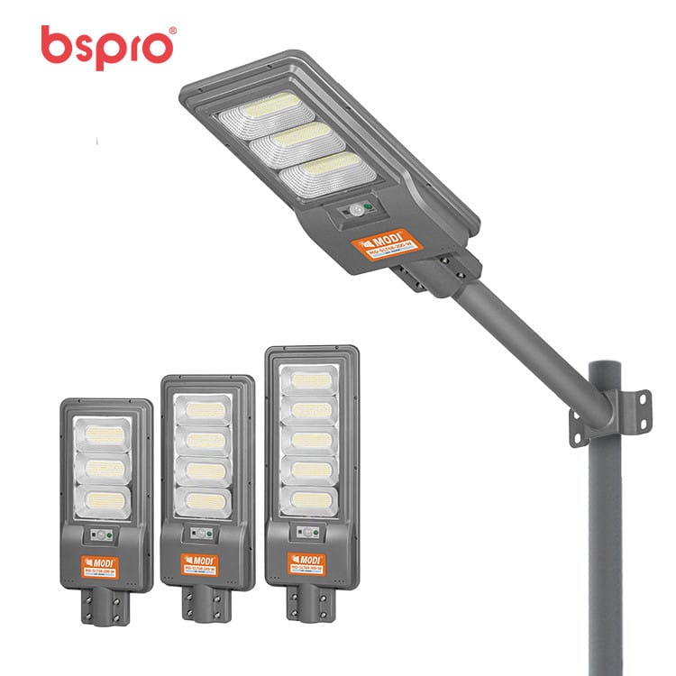 Three solar street lights displayed together