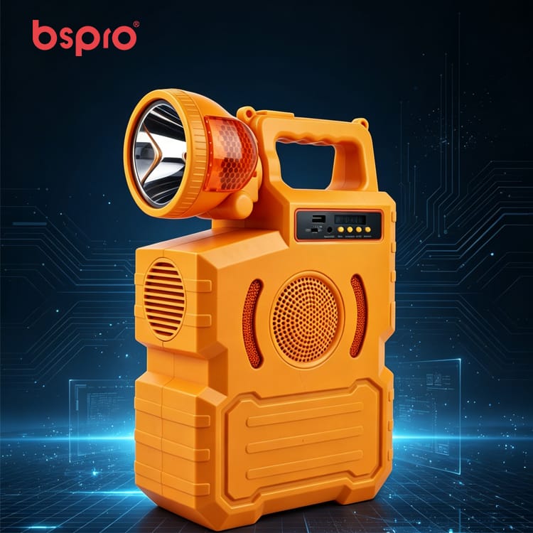 Orange portable speaker with flashlight