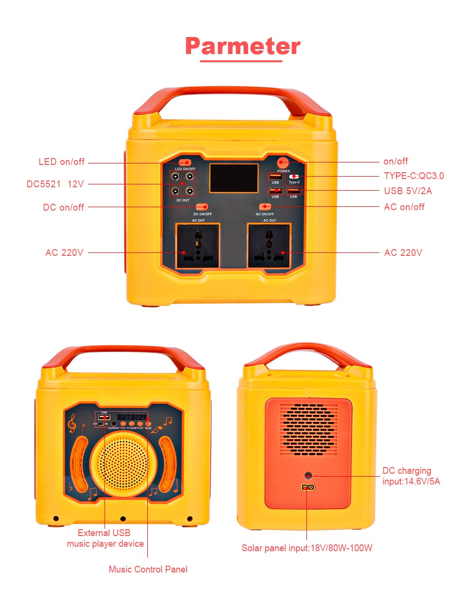BS-BPV14-192WH-300W-2 portable solar power station features
