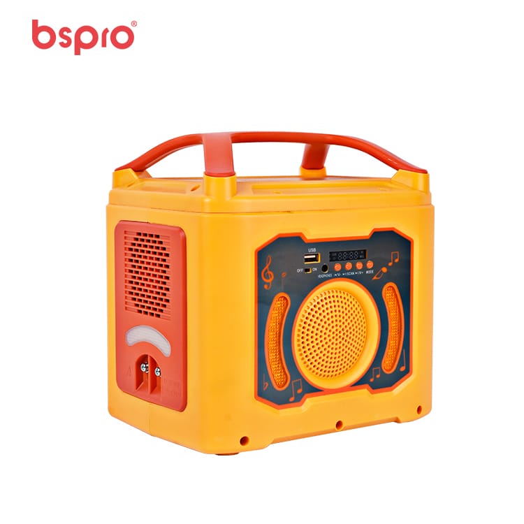 Bright yellow portable speaker with handle