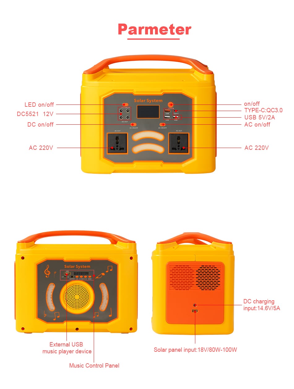BS-BPV14-384WH-400W-2 portable solar power station features