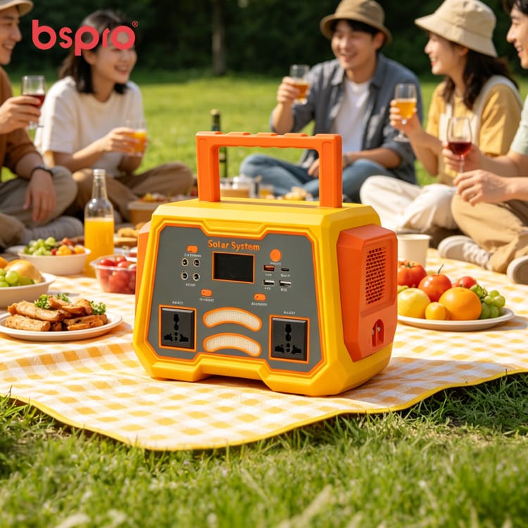 Portable solar generator at picnic