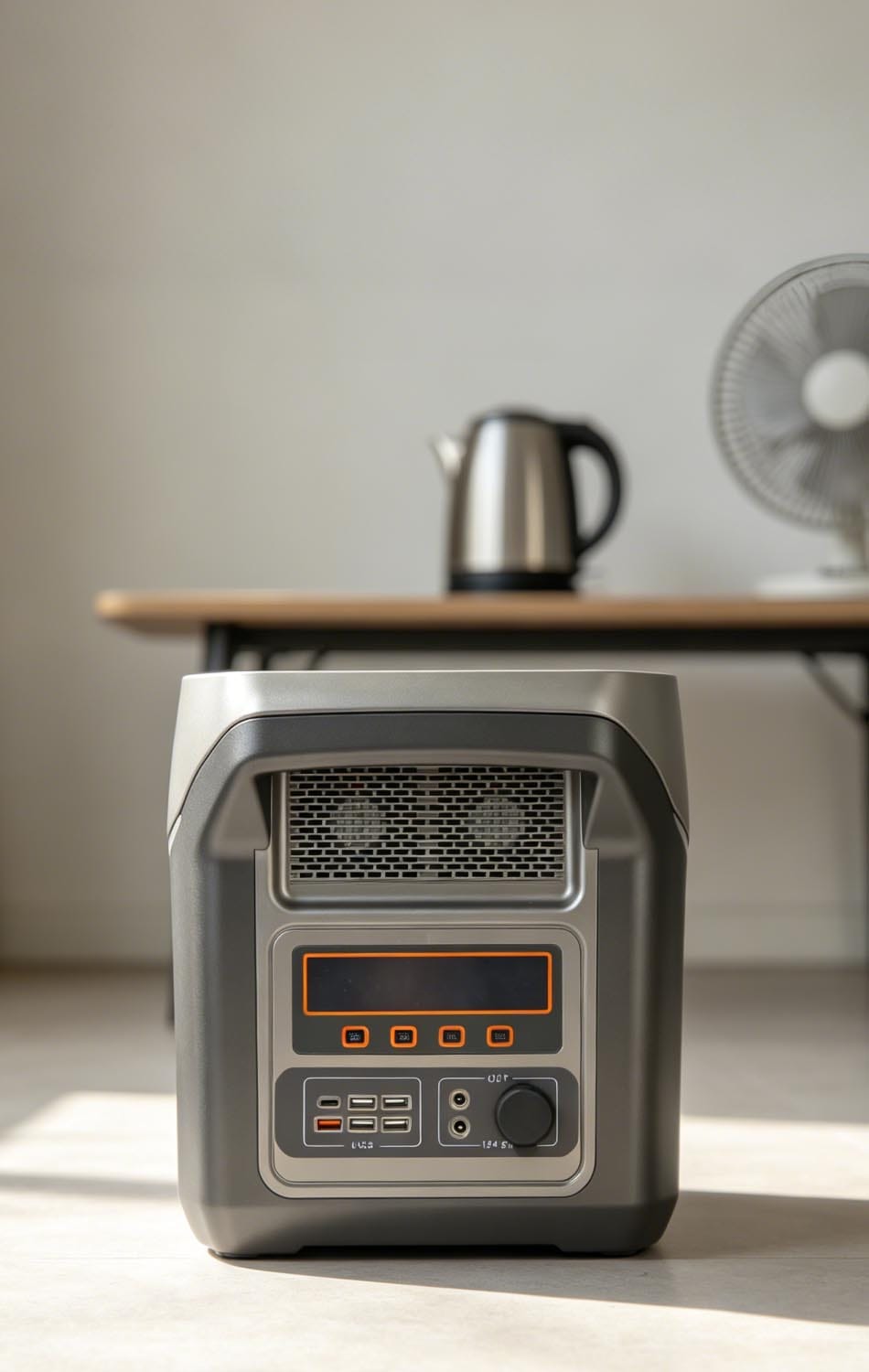 Portable power station on a table