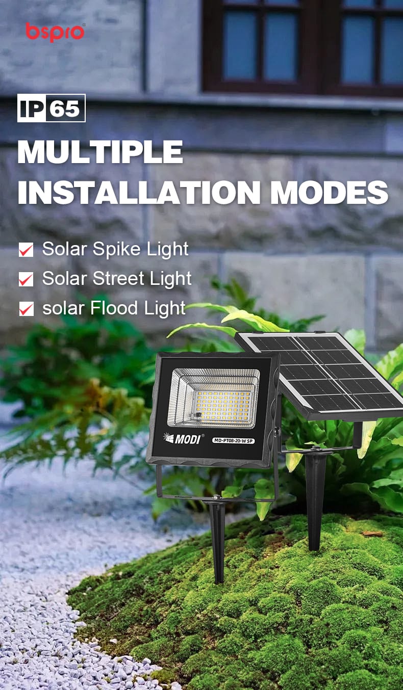 MD-PT08-20-W solar flood light with optional ground spike mount IP65 outdoor