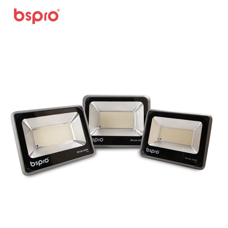 Three LED floodlights in various sizes