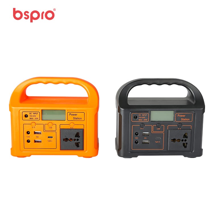 Two portable power stations, orange and black